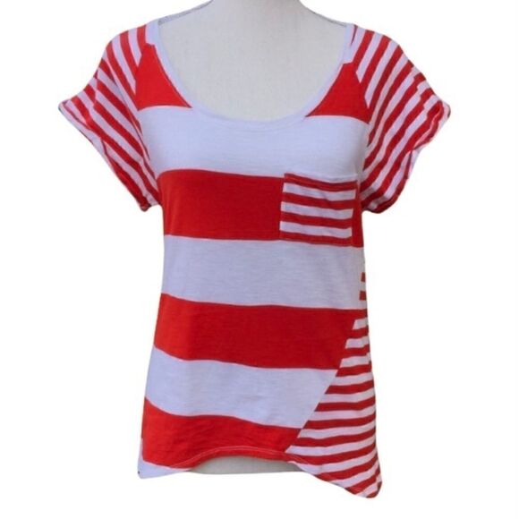 3/$15 C & C California Asymmetrical Striped Tee XS - Picture 1 of 4